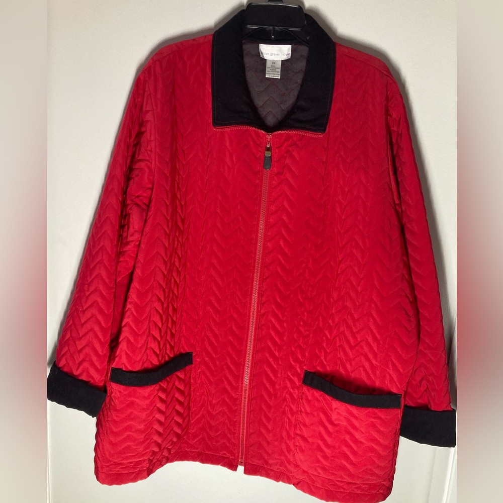 Red Quilted Susan Graver Vintage Jacket with Black Trim
